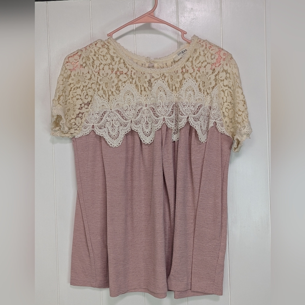 Umgee Pink Lace Accent Blouse